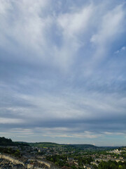High Angle View of Historical Bath City of England United Kingdom During Mostly Cloudy Day of May 26th, 2024, Aerial Footage Was Captured with Drone's Camera During Bright Sunny Day