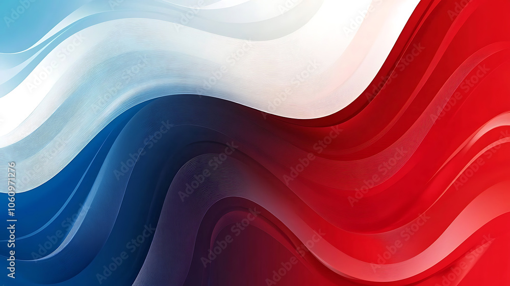 Poster abstract red, white and blue vector background with flowing lines