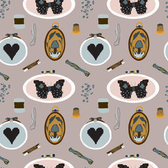Embroidery hoop needlework pattern vector artwork