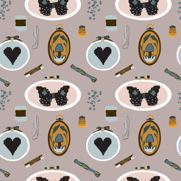 Embroidery hoop needlework pattern vector artwork