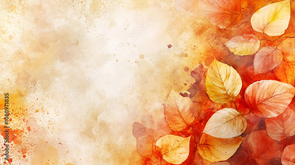 Aufkleber autumn background with watercolor leaves and white space for text, beautiful autumn background with 