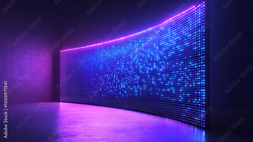 Poster authentic concave led display for a wall or platform, large tv display depicted in a vector illustra