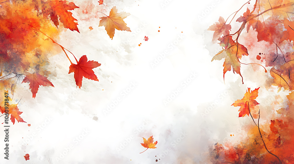 Aufkleber autumn background with watercolor leaves and white space for text, beautiful autumn background with 