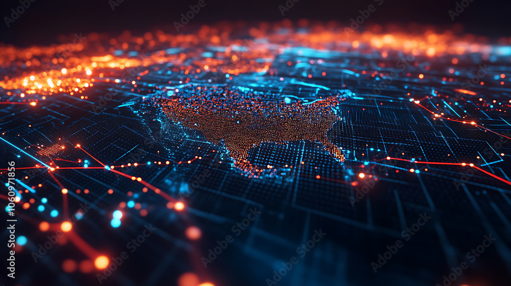 Poster glowing digital map of usa representing global connectivity and data transfer 3d illustration