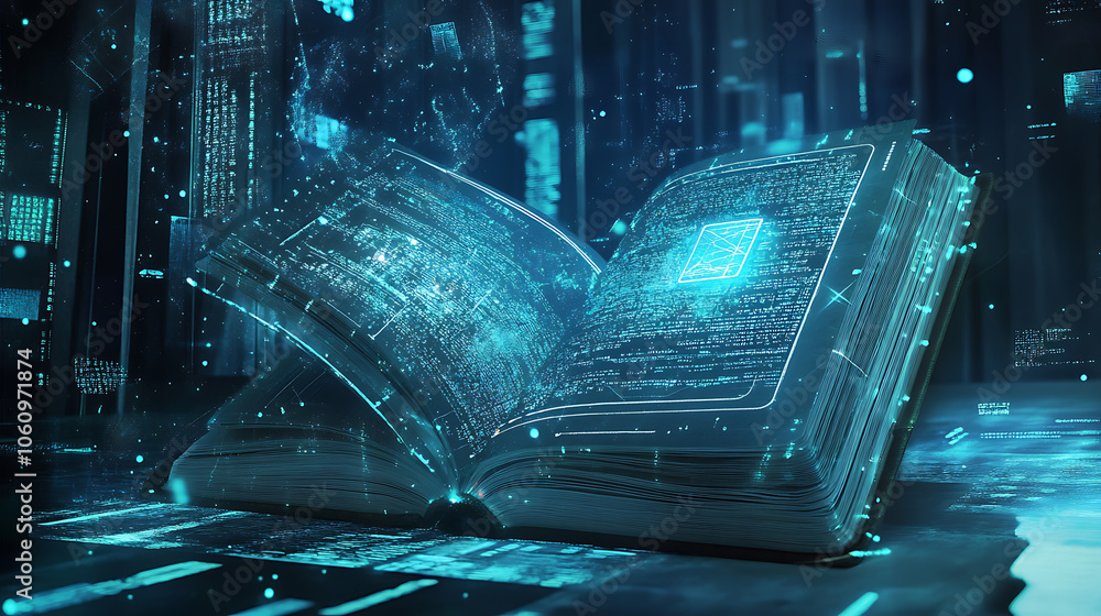 Poster modern digital book for learning in digital futuristic style
