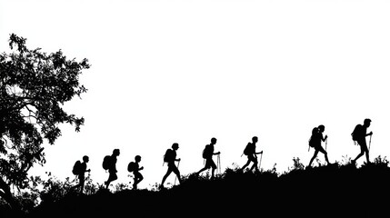 Silhouettes of Hikers on a Trail