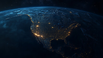 glowing earth from space north america at night with city lights and celestial wonders digital illustration