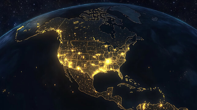 glowing earth from space north america at night with city lights and celestial wonders digital illustration