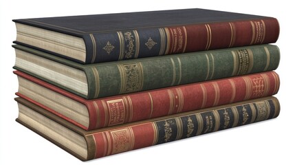 Stack of Antique Leather-Bound Books with Ornate Detailing