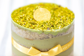 Delicious luxury decorated pistachio cake