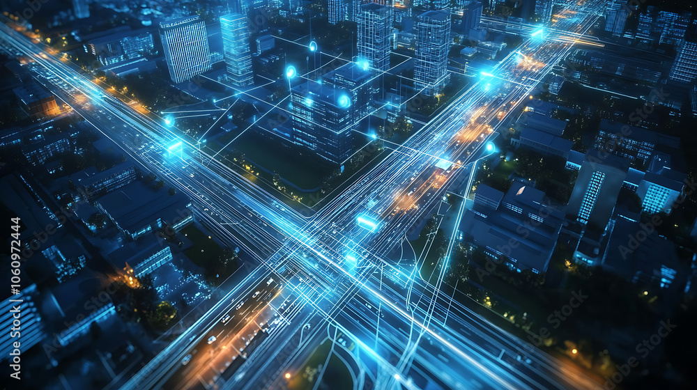Poster Innovation that is isometric A secure wireless connection, big data connection technology, and a smart city are all interconnected, High, speed lines are also mentioned, the idea of what lies ahead