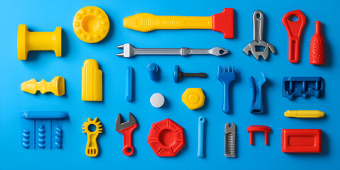 Colorful Tool Collection Arranged in a Grid Pattern