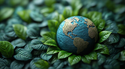 Planet Earth is Green. 3D Background for World Day. Conceptual Design for Climate Care, Recycling and Environmental Protection. Green Planet Earth Globe