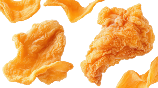 Levitating Frozen Fried Chicken Pieces on a Transparent Background Generative AI