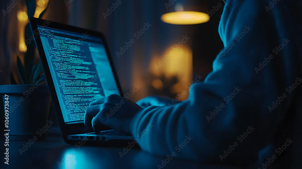 Aufkleber Programmer coding on laptop, software development and web design concept