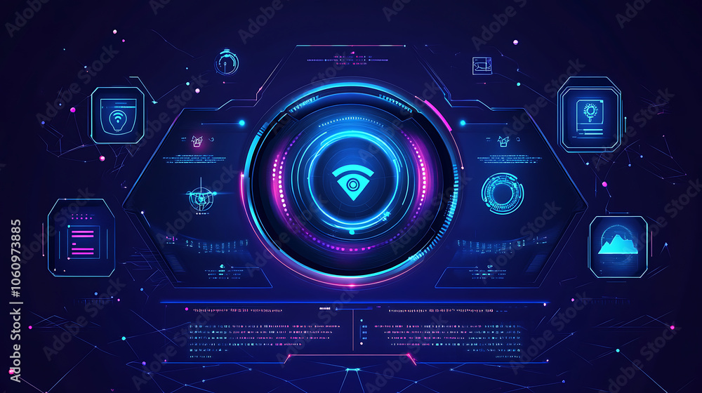 Poster Futuristic interface with advanced network security protocols and digital protection