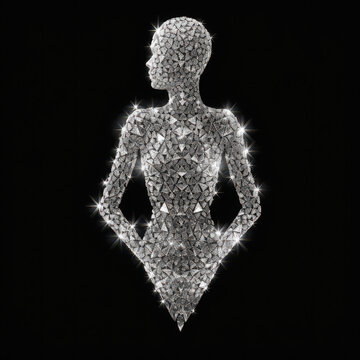 Glittering Diamonds Arranged in the Shape of a Woman, Set Against a Black Background