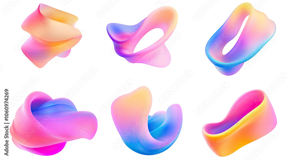 Poster colorful abstract swirls collection for mobile screen design concepts generative ai