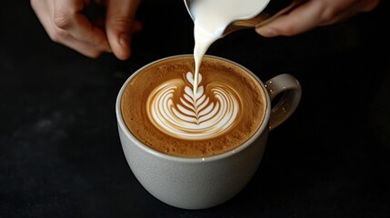 Barista Crafting Latte Art with Milk Pouring Technique