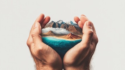Hands Holding a Tiny World in Close-Up Perspective