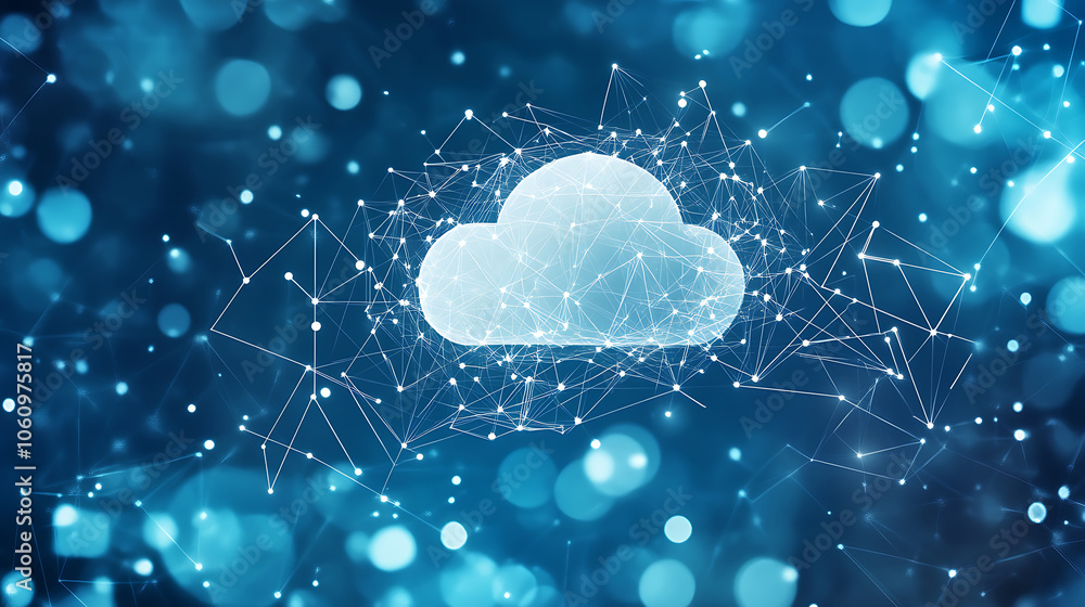 Poster the image depicts cloud and edge computing with cybersecurity, it shows a large cloud icon above a c