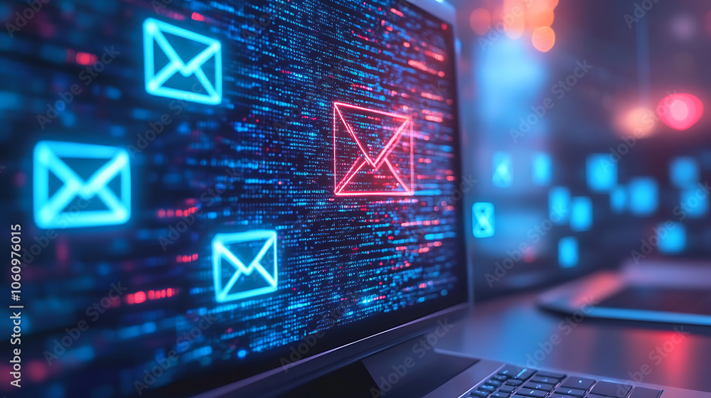 Poster ransomware email phishing attack displayed on computer screen cybersecurity concept