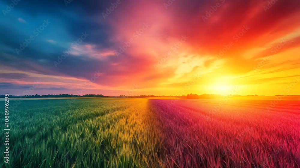 Poster time, lapse of a sunset over a field showcasing the breathtaking transition from day to night in vib