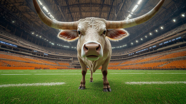 Longhorn Bull Mascot in Football Stadium   Sporting Event  Mascot  Animal  Bull  Texas Lon