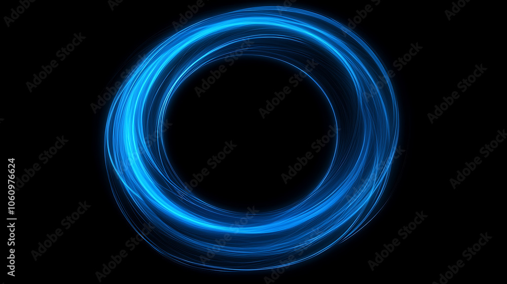 Poster Swirl of neon, Blue line light effect with a curve, Luminous swirling background with abstract ring pattern, tunnel of energy flow, vector of a magic circle, Bright spiral, circular frame