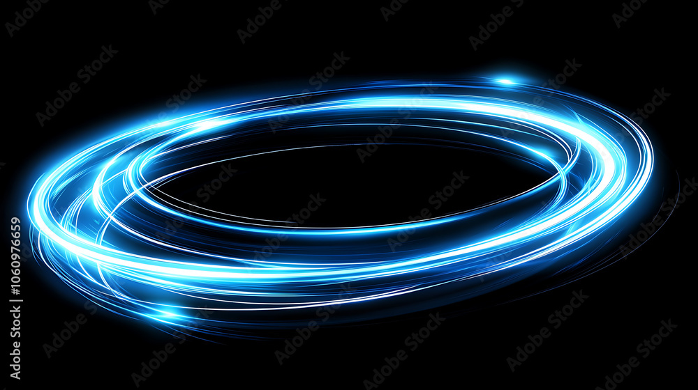 Aufkleber swirl of neon, blue line light effect with a curve, luminous swirling background with abstract ring 