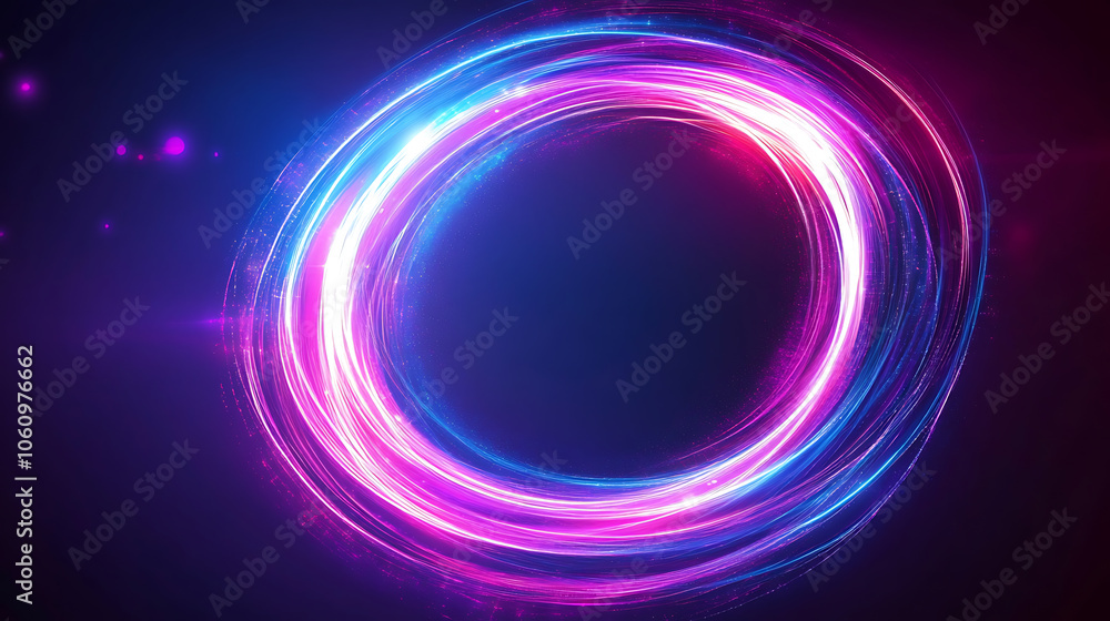Poster swirl of neon, blue line light effect with a curve, luminous swirling background with abstract ring 