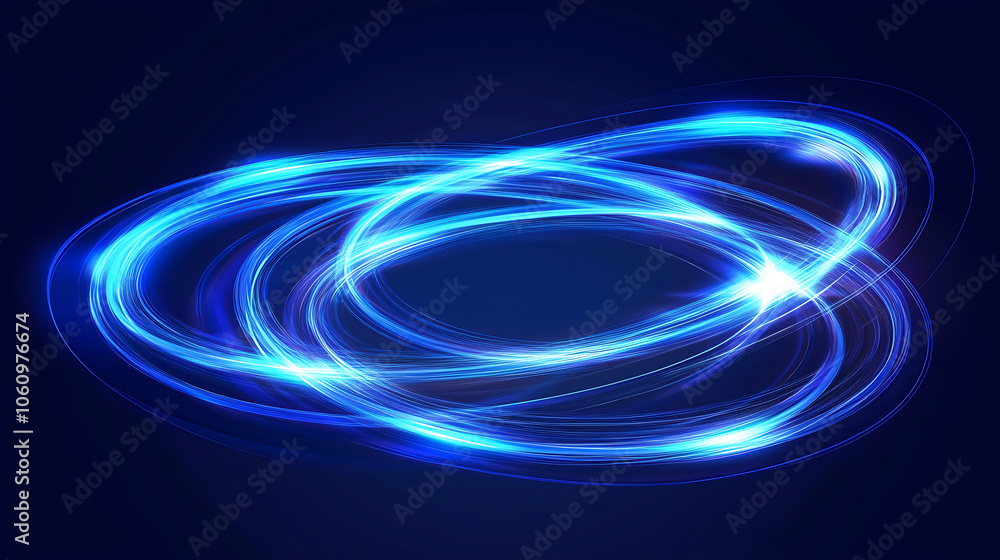 Poster swirl of neon, blue line light effect with a curve, luminous swirling background with abstract ring 