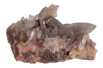 Druse of quartz crystals from Khinganskoe deposit, Russia. Collection mineral isolated on white...