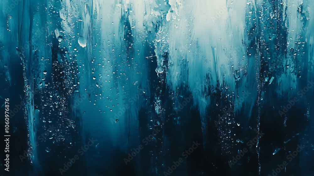 Poster abstract background with rain droplets on window creating blue aqua texture romantic overlay for stormy weather