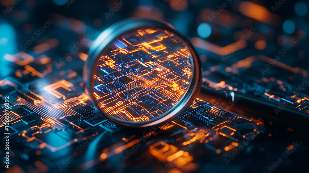 Aufkleber transparent vector illustration of a magnifying glass with a scan search concept and a futuristic el