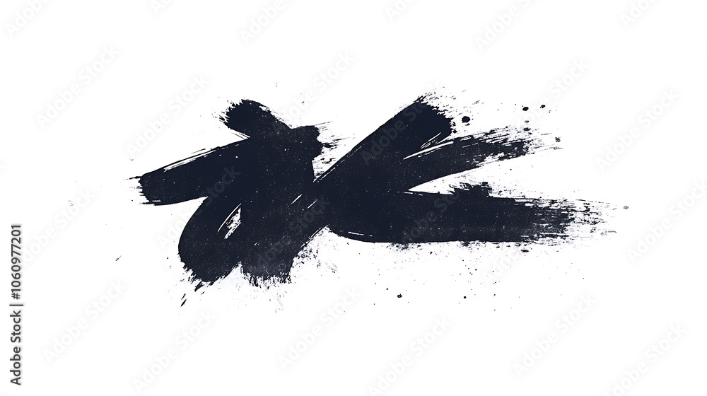 Poster abstract black ink splash with grunge brush strokes and stains isolated on white background japanese