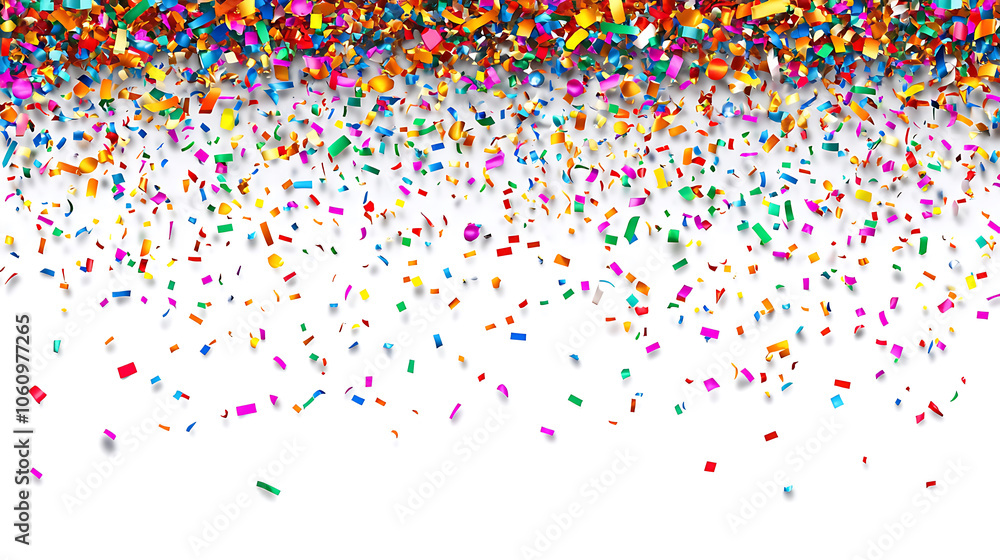 Aufkleber white background with colorful confetti border confettis falling from top to bottom