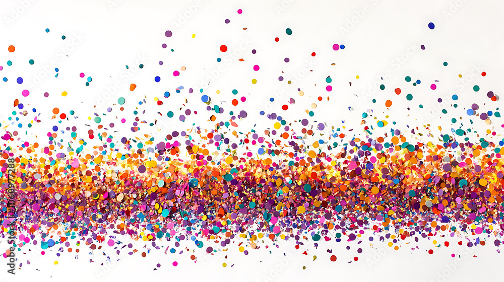 Poster white background with colorful confetti border confettis falling from top to bottom