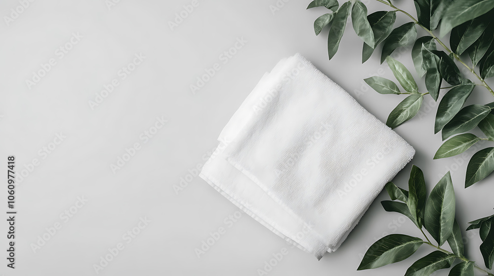 Poster white cotton towel mockup template fabric wiper isolated on a grey background with a clipping path, 