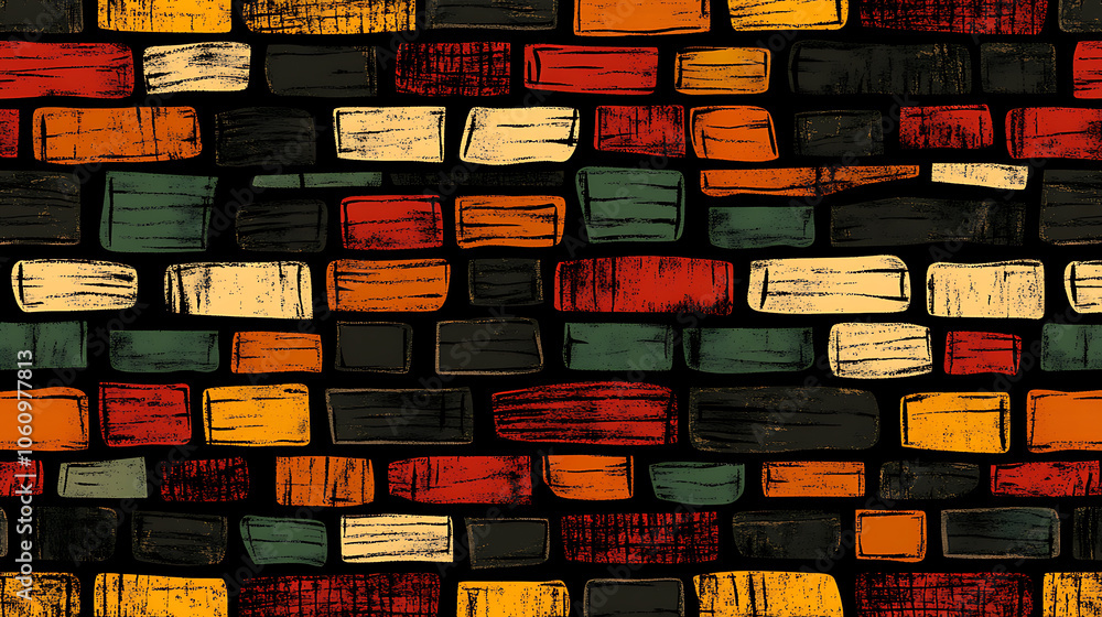 Aufkleber abstract kwanzaa black history month juneteenth seamless pattern hand drawn horizontal lines and bri