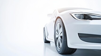 sleek, modern white car with high-gloss finish, displayed against a stark white background. the car's design is highlighted, showcasing its elegance and contemporary appeal