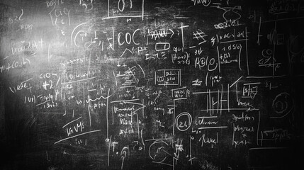 Chalkboard with Math Equations  Formulas  and Drawings