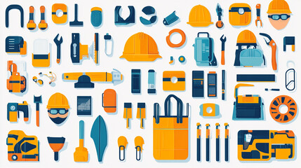 Construction Tools and Equipment Flat Illustration Design