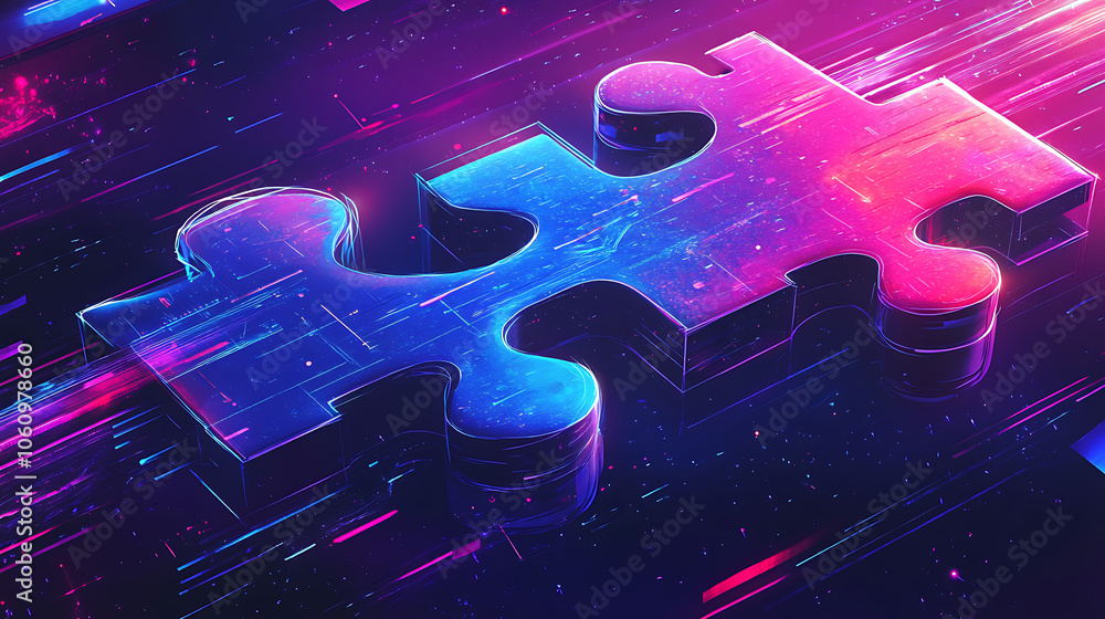 Aufkleber api integration concept digital illustration of two interlocking puzzle pieces against a futuristic tech background symbolizing the seamless connectivity and interoperability of api integration