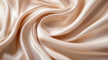 Fototapeta premium soft pastel beige satin fabric swirling gracefully, capturing light and shadow in a dynamic wave, creating an abstract backdrop for product display