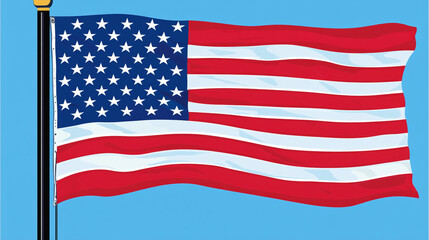 Obraz premium American Flag Waving in Blue Sky Patriotic Symbol of Freedom
