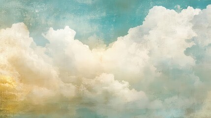 soft, artistic clouds drifting through an expansive sky, layered with a subtle grunge paper texture, creating a serene and peaceful atmosphere perfect for dreaming