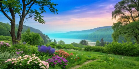 landscape, sky, nature, horizon, travel, tourism, background, grass, green, field, forest, tree, summer, meadow, mountain, cloud, spring, blue, view, sun, land, hill, rural, beautiful, countryside, cl