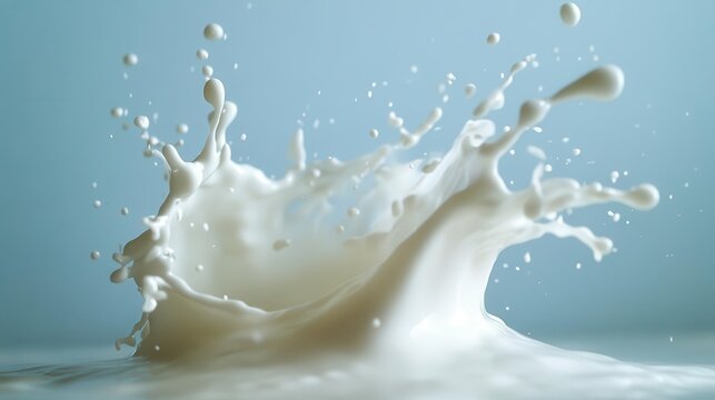 splash of milk creating dynamic shapes against a stark background, capturing the fluidity and elegance of dairy in motion, inviting a sense of freshness and purity