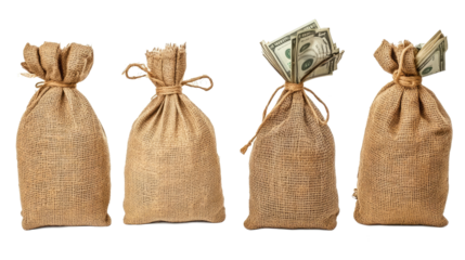 Cash-Filled Money Bags on Transparent Background Generative AI